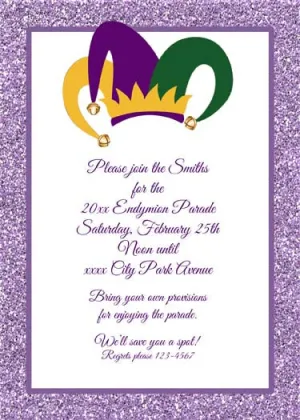 LARGE JESTER HAT AND GLITTER CUSTOM INVITATION