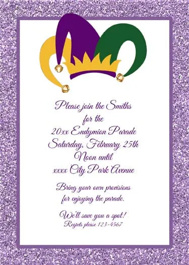 LARGE JESTER HAT AND GLITTER CUSTOM INVITATION