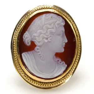 Large Shell Cameo 14K Yellow Gold Ring