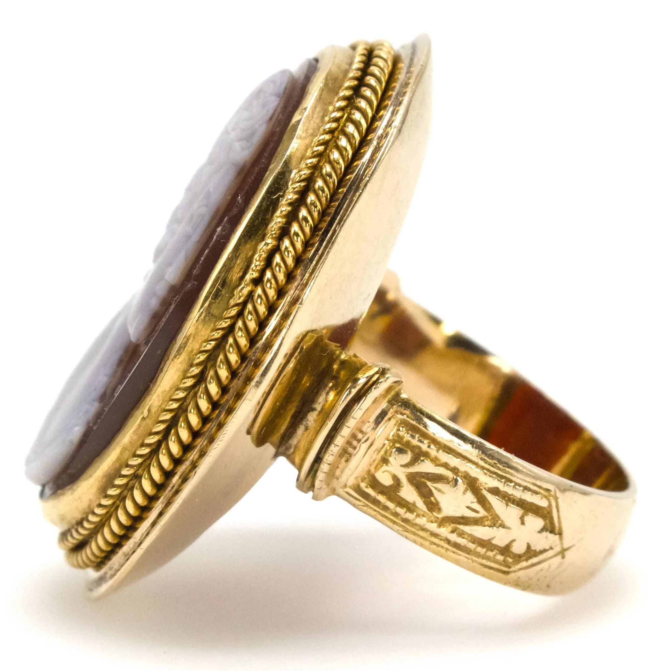 Large Shell Cameo 14K Yellow Gold Ring