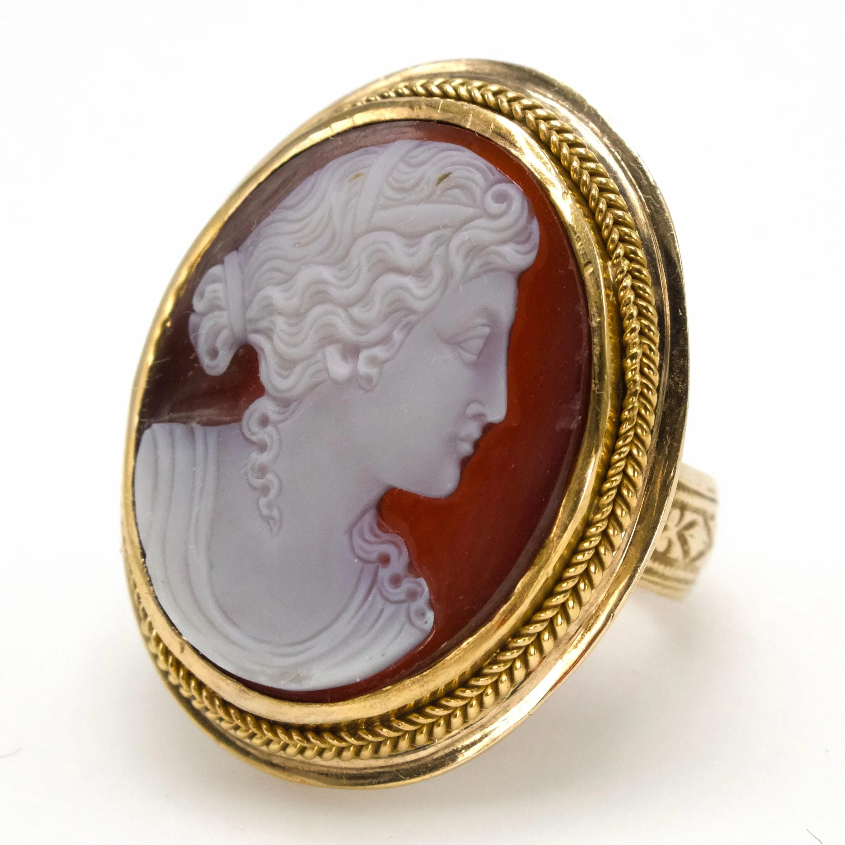 Large Shell Cameo 14K Yellow Gold Ring