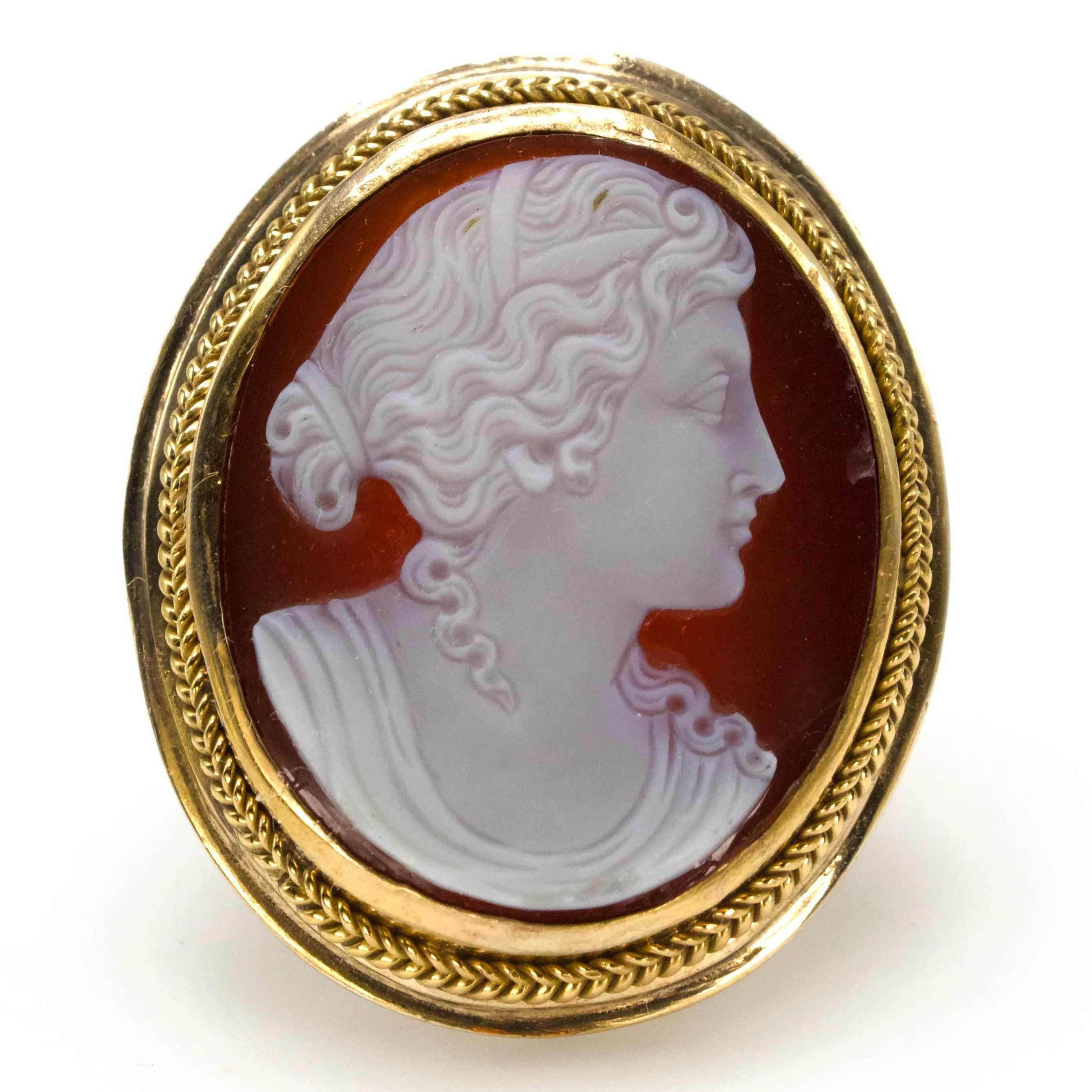 Large Shell Cameo 14K Yellow Gold Ring