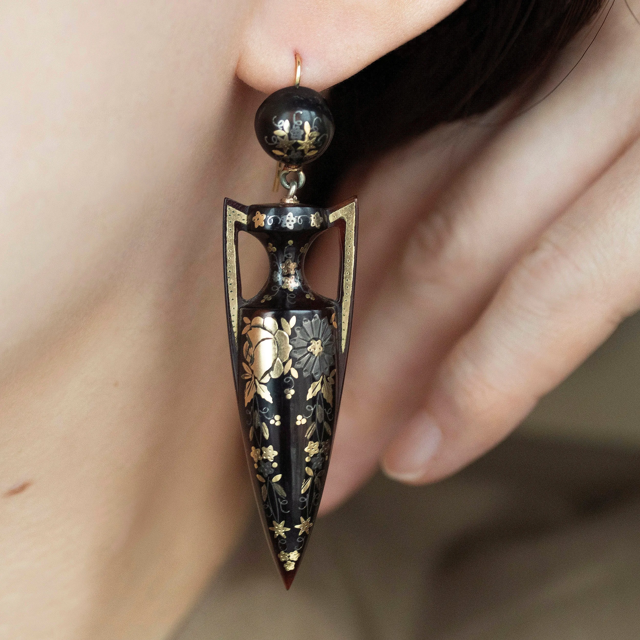 Large Victorian Piqué Urn Earrings