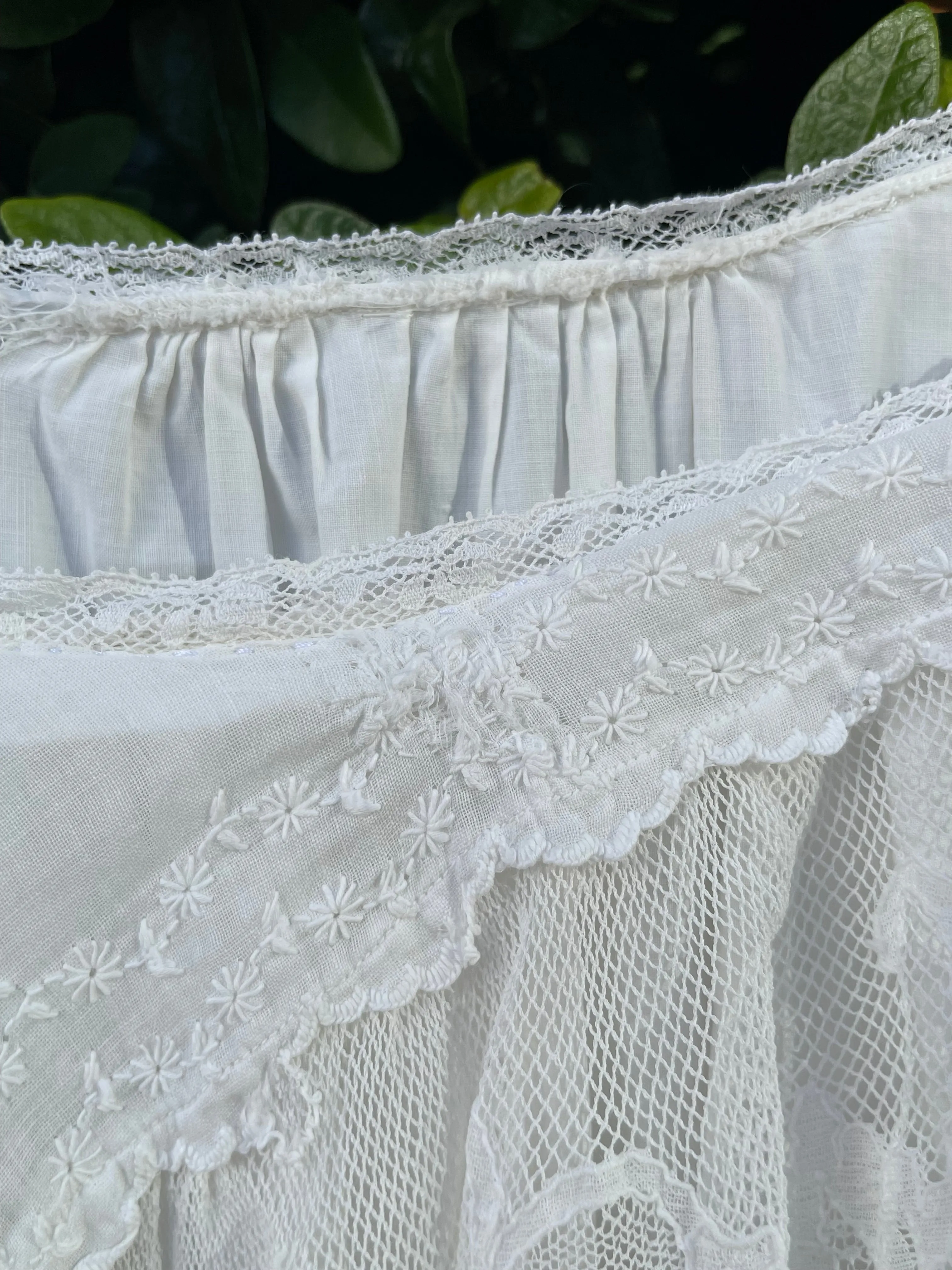 Late 19th C Cotton Ruffled Lace Angel Sleeve Trousseau Gown