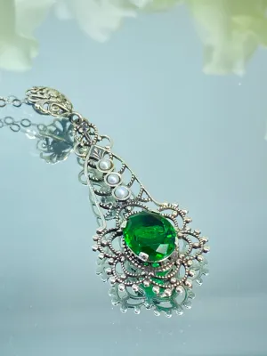 Lavaliere Pendant, Green Emerald Necklace #P17