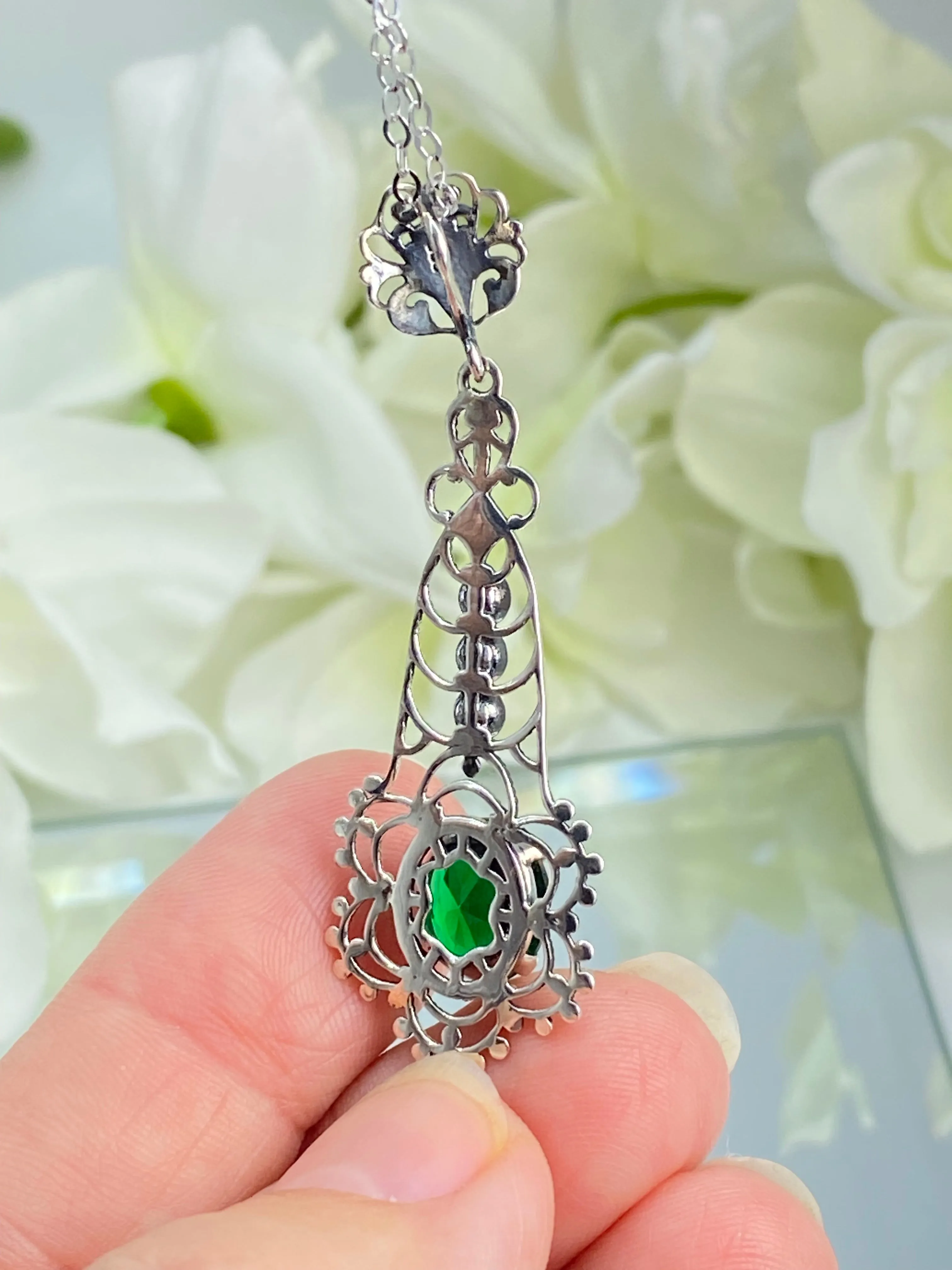 Lavaliere Pendant, Green Emerald Necklace #P17