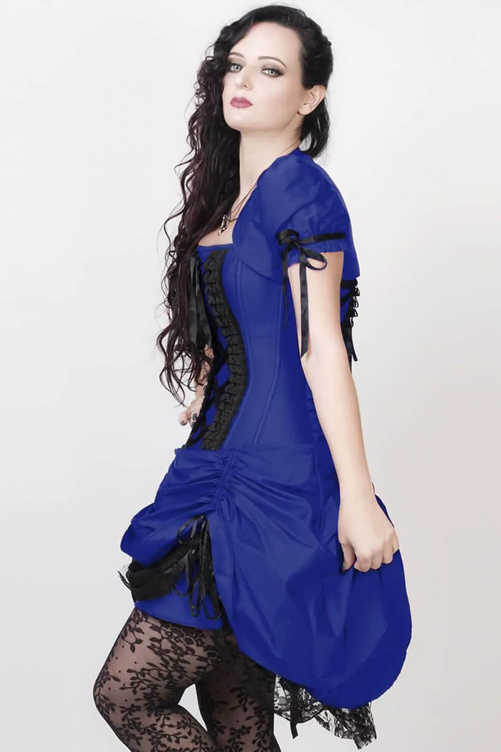 Lesleigh Custom Made Victorian Inspired Blue Corset Dress with Bolero