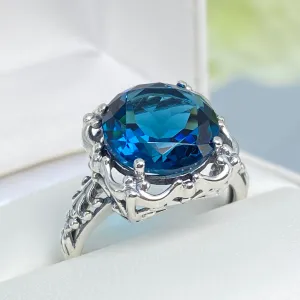 London Blue Topaz Victorian Ring, Size 8, Simulated Gemstone #D103 - Ready to Ship
