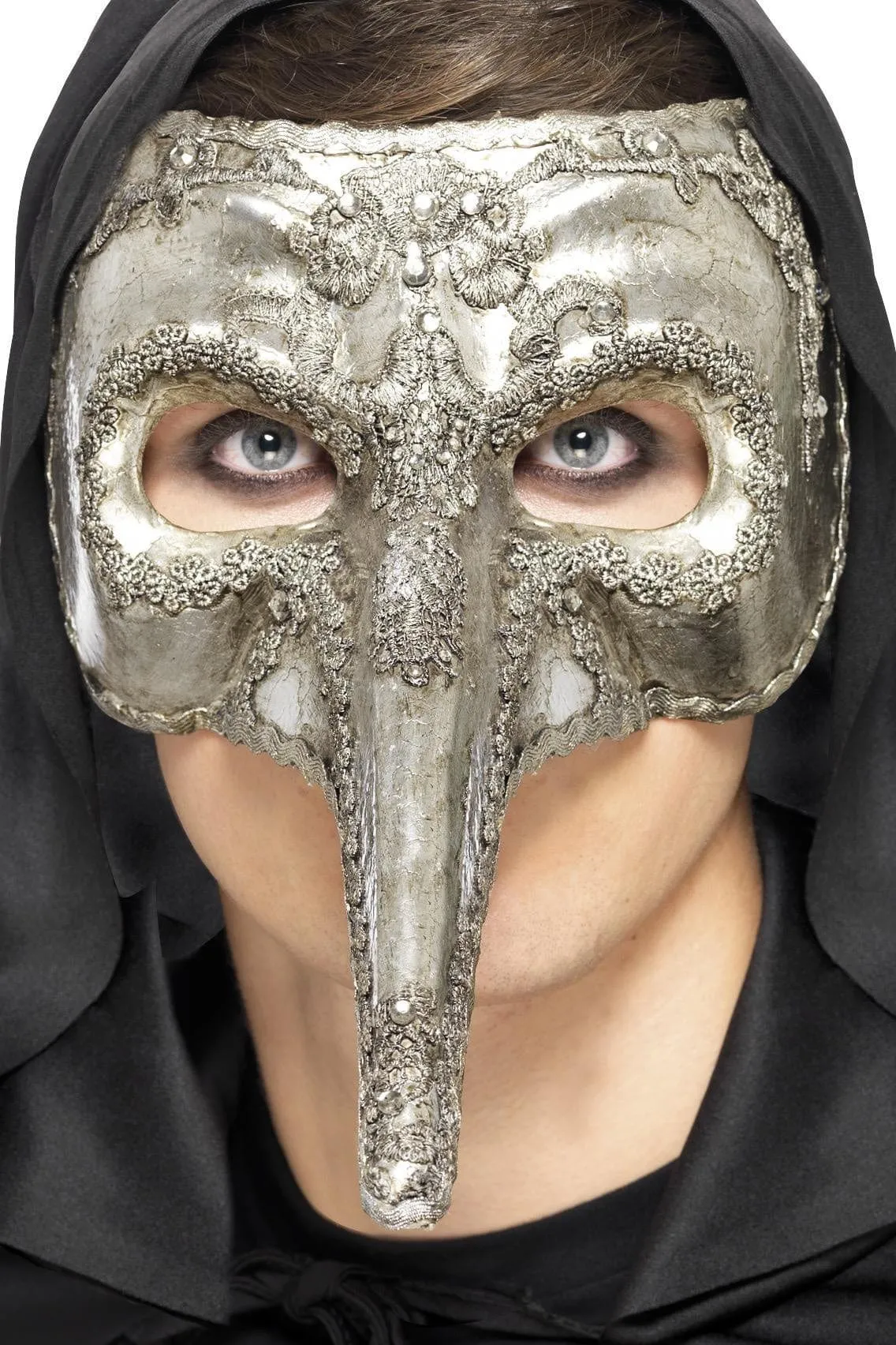 Luxury Silver Venetian Capitano Mask