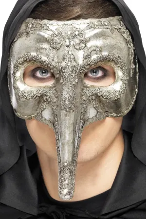 Luxury Silver Venetian Capitano Mask