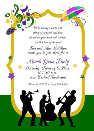 MARDI GRAS 2ND LINE SILHOUETTE CUSTOM INVITATION