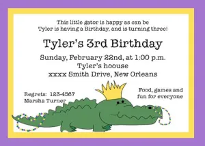 MARDI GRAS ALLIGATOR CUSTOM INVITATION
