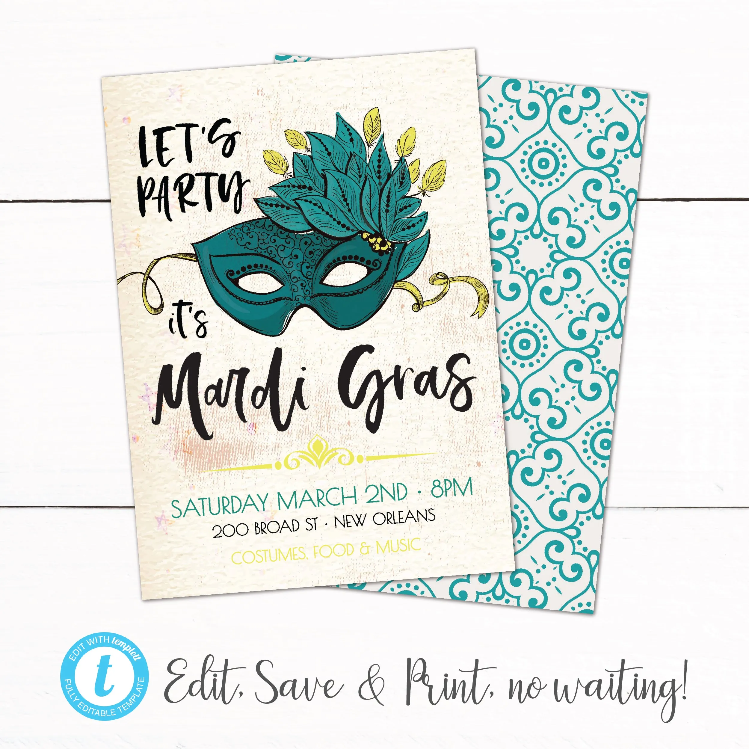 Mardi Gras Brazilian Carnival Birthday Party Invitation
