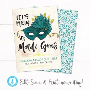 Mardi Gras Brazilian Carnival Birthday Party Invitation