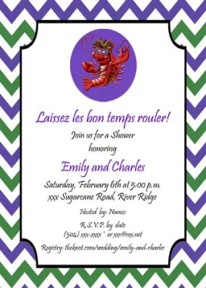 MARDI GRAS CRAWFISH ON CHEVRON BORDER CUSTOM INVITATION