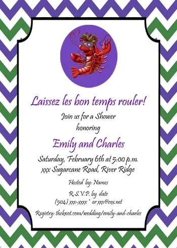MARDI GRAS CRAWFISH ON CHEVRON BORDER CUSTOM INVITATION