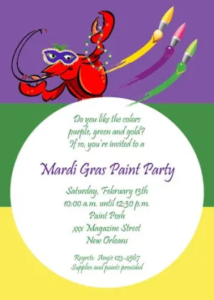 MARDI GRAS CRAWFISH PAINT PARTY CUSTOM INVITATION