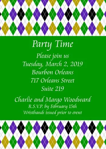 MARDI GRAS DIAMOND BACKGROUND CUSTOM INVITATION