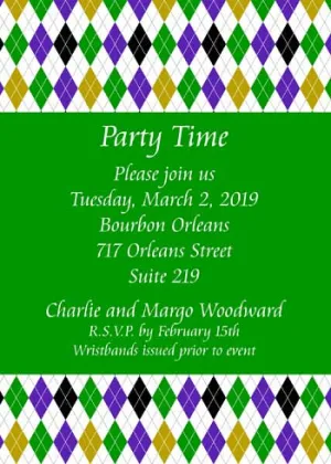 MARDI GRAS DIAMOND BACKGROUND CUSTOM INVITATION