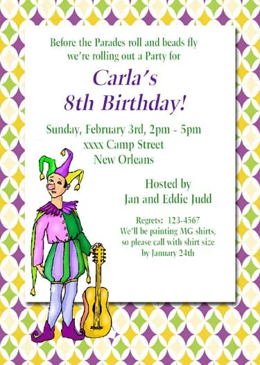 MARDI GRAS JESTER CUSTOM INVITATION
