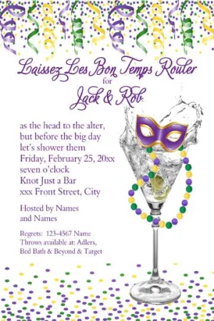 MARDI GRAS MARTINI AND STREAMERS CUSTOM INVITATION
