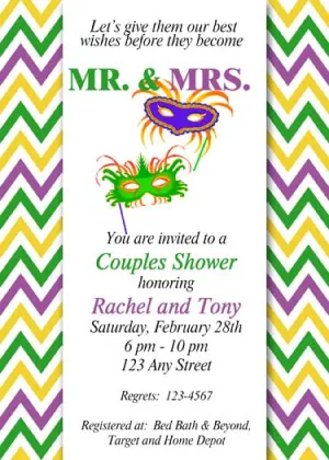MARDI GRAS MASK AND CHEVRON BACKGROUND CUSTOM INVITATION