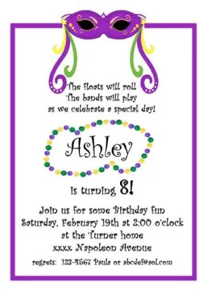 MARDI GRAS MASK AND RIBBON CUSTOM INVITATION