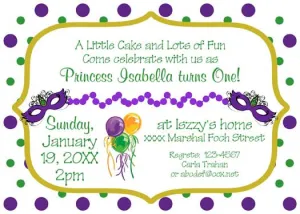 MARDI GRAS MASK WITH DOTS CUSTOM INVITATION