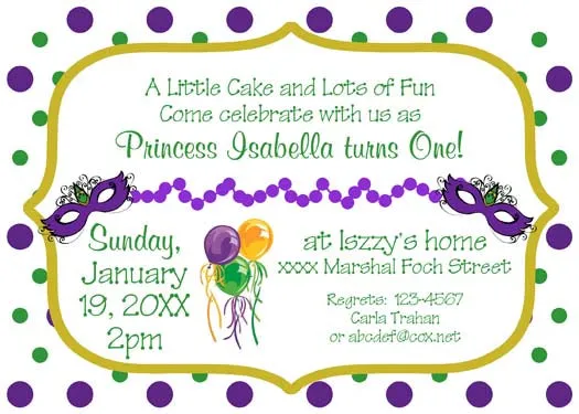 MARDI GRAS MASK WITH DOTS CUSTOM INVITATION