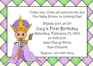 MARDI GRAS PRINCE-PRINCESS CUSTOM INVITATION