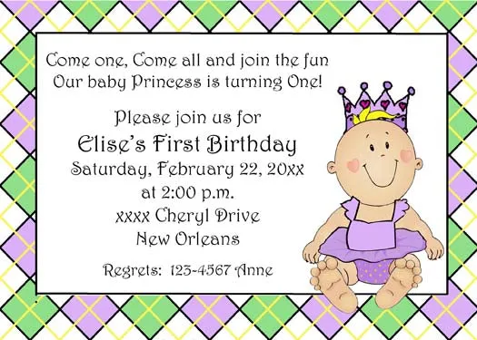 MARDI GRAS PRINCE-PRINCESS CUSTOM INVITATION