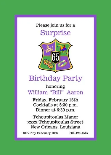 MARDI GRAS SHIELD CUSTOM INVITATION