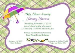 MARDI GRAS UMBRELLA AND PLAID CUSTOM INVITATION