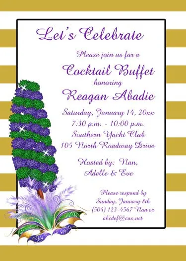 MARDI GRAS WALKING CANE CUSTOM INVITATION