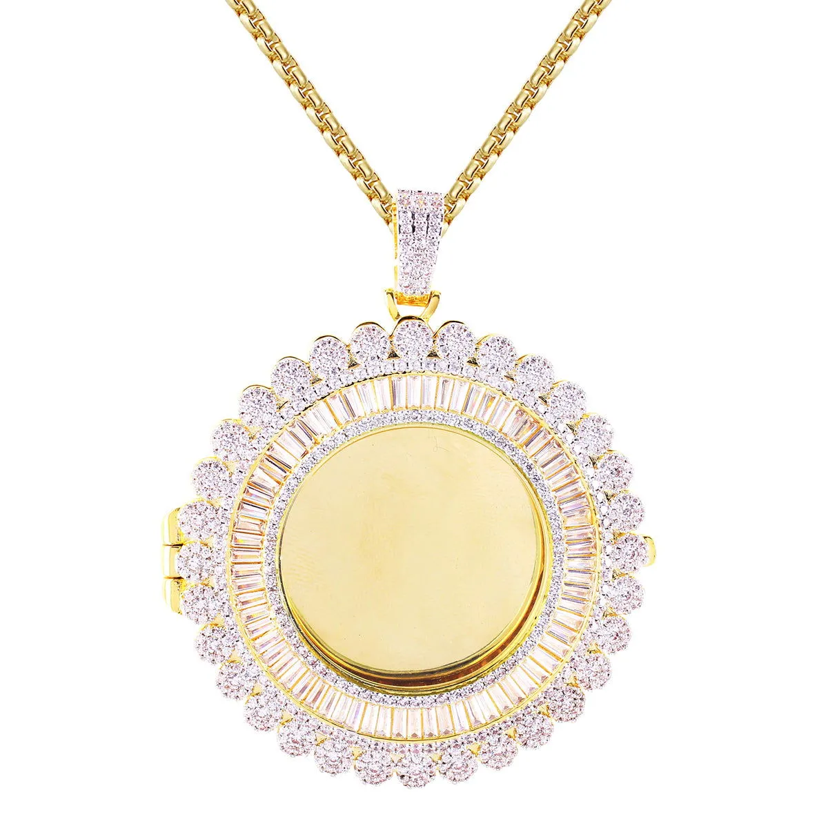 Memory Circle Cluster Baguette Icy Picture Photo Gift Pendant