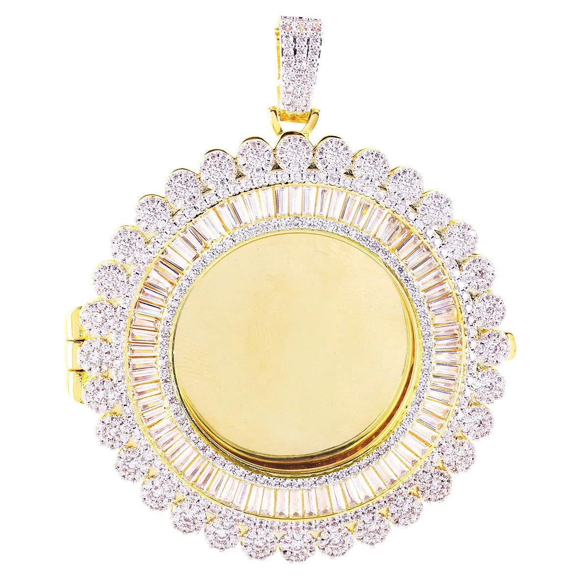 Memory Circle Cluster Baguette Icy Picture Photo Gift Pendant