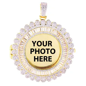 Memory Circle Cluster Baguette Icy Picture Photo Gift Pendant