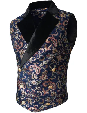 Mens Victorian Double Breasted Vest Floral Gothic Steampunk Waistcoat