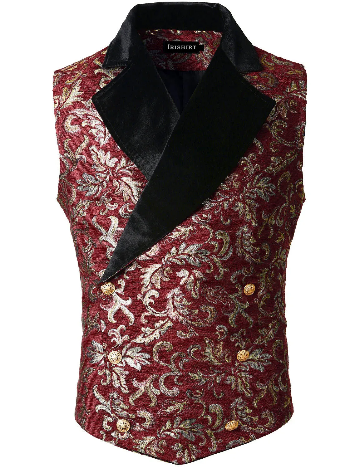 Mens Victorian Double Breasted Vest Floral Gothic Steampunk Waistcoat