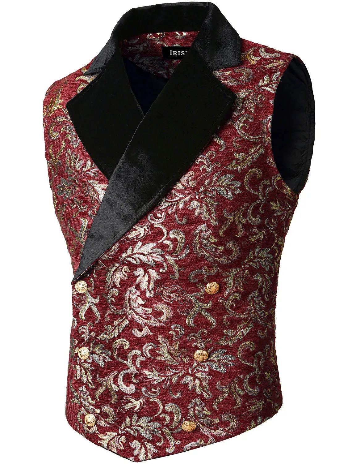 Mens Victorian Double Breasted Vest Floral Gothic Steampunk Waistcoat