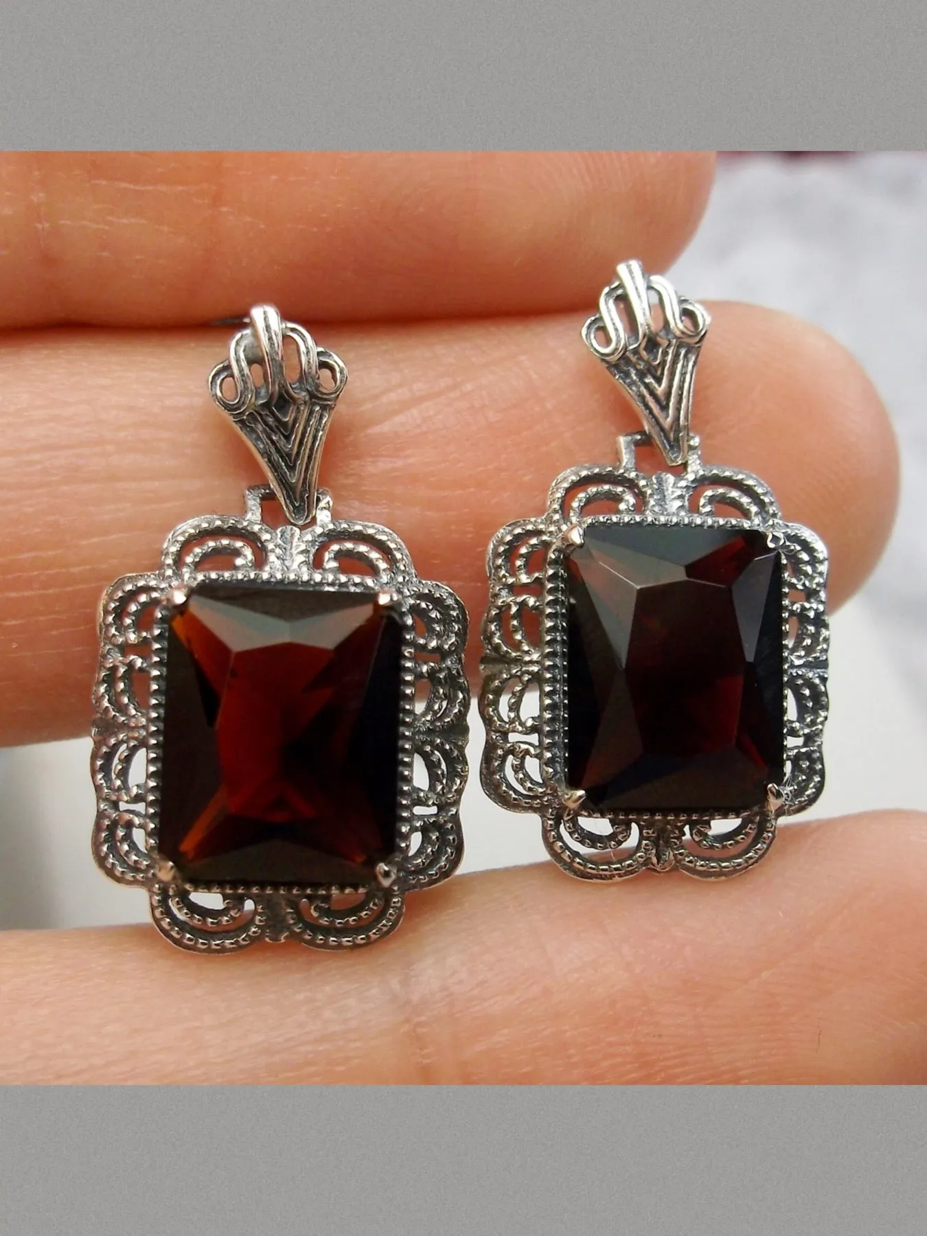 Merlot Red Earrings, Short Festoon Filigree, Victorian Jewelry #E8z