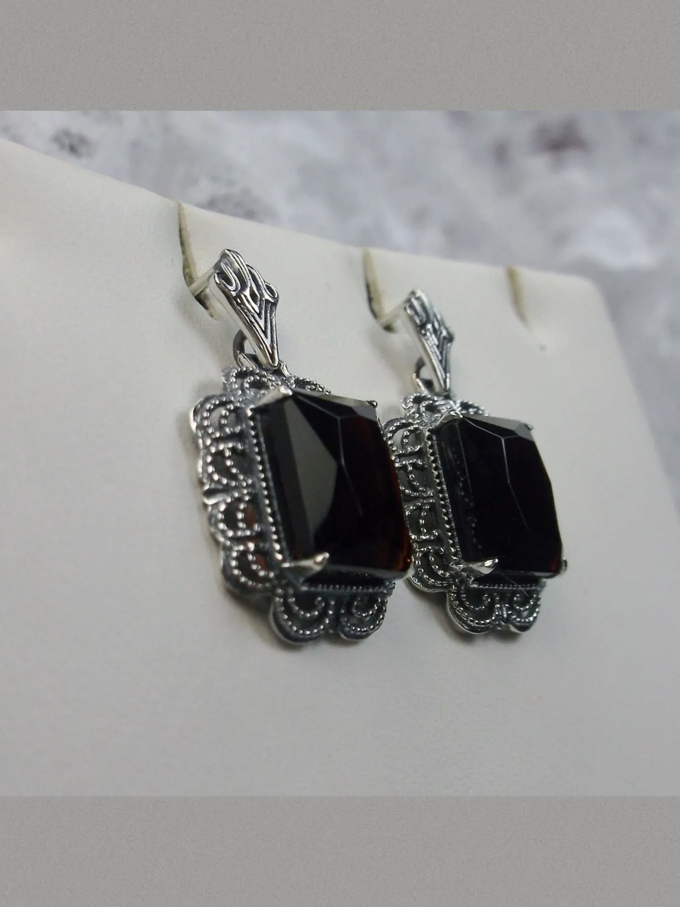Merlot Red Earrings, Short Festoon Filigree, Victorian Jewelry #E8z