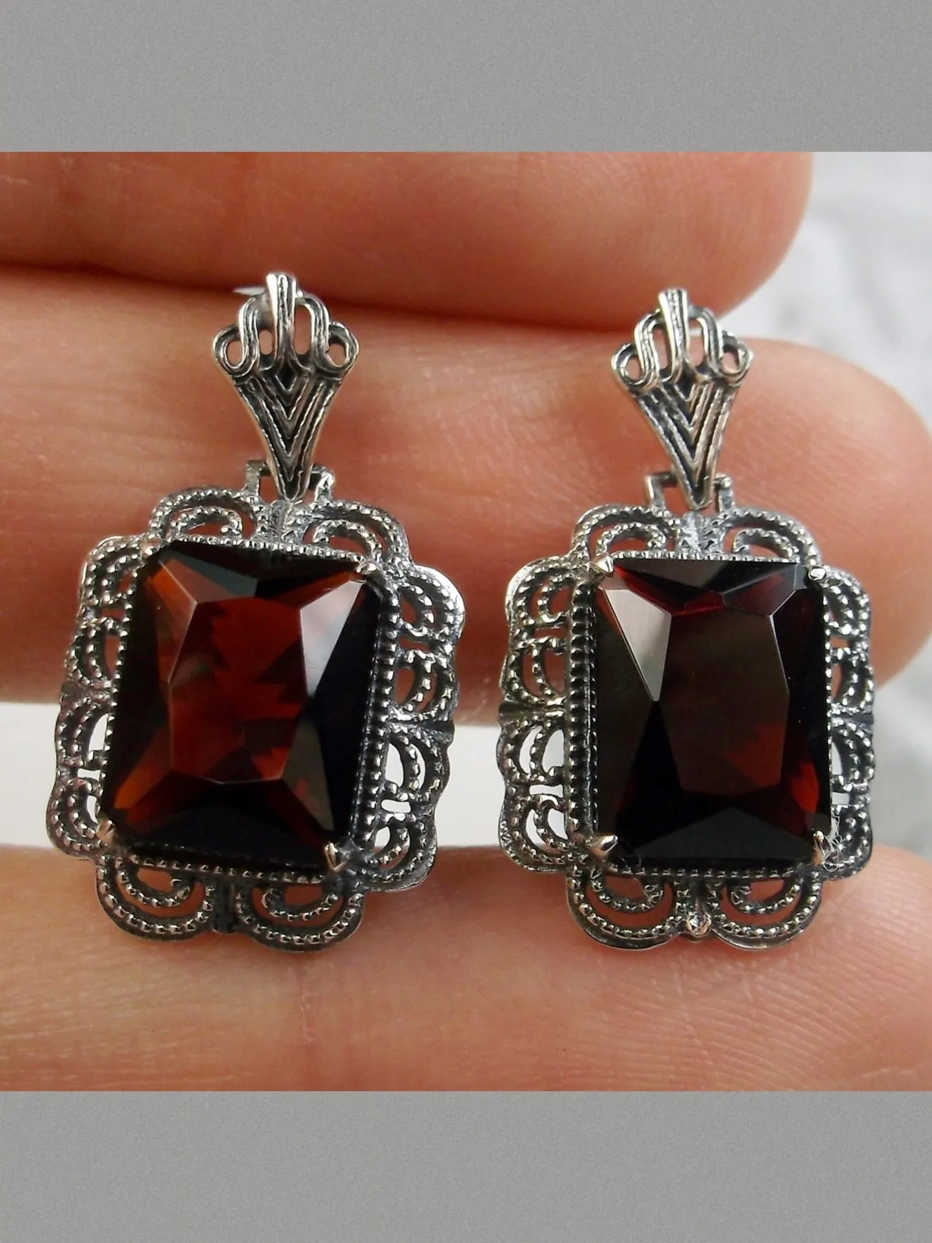 Merlot Red Earrings, Short Festoon Filigree, Victorian Jewelry #E8z