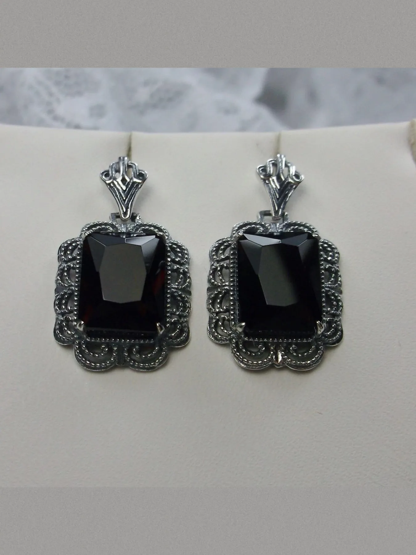 Merlot Red Earrings, Short Festoon Filigree, Victorian Jewelry #E8z