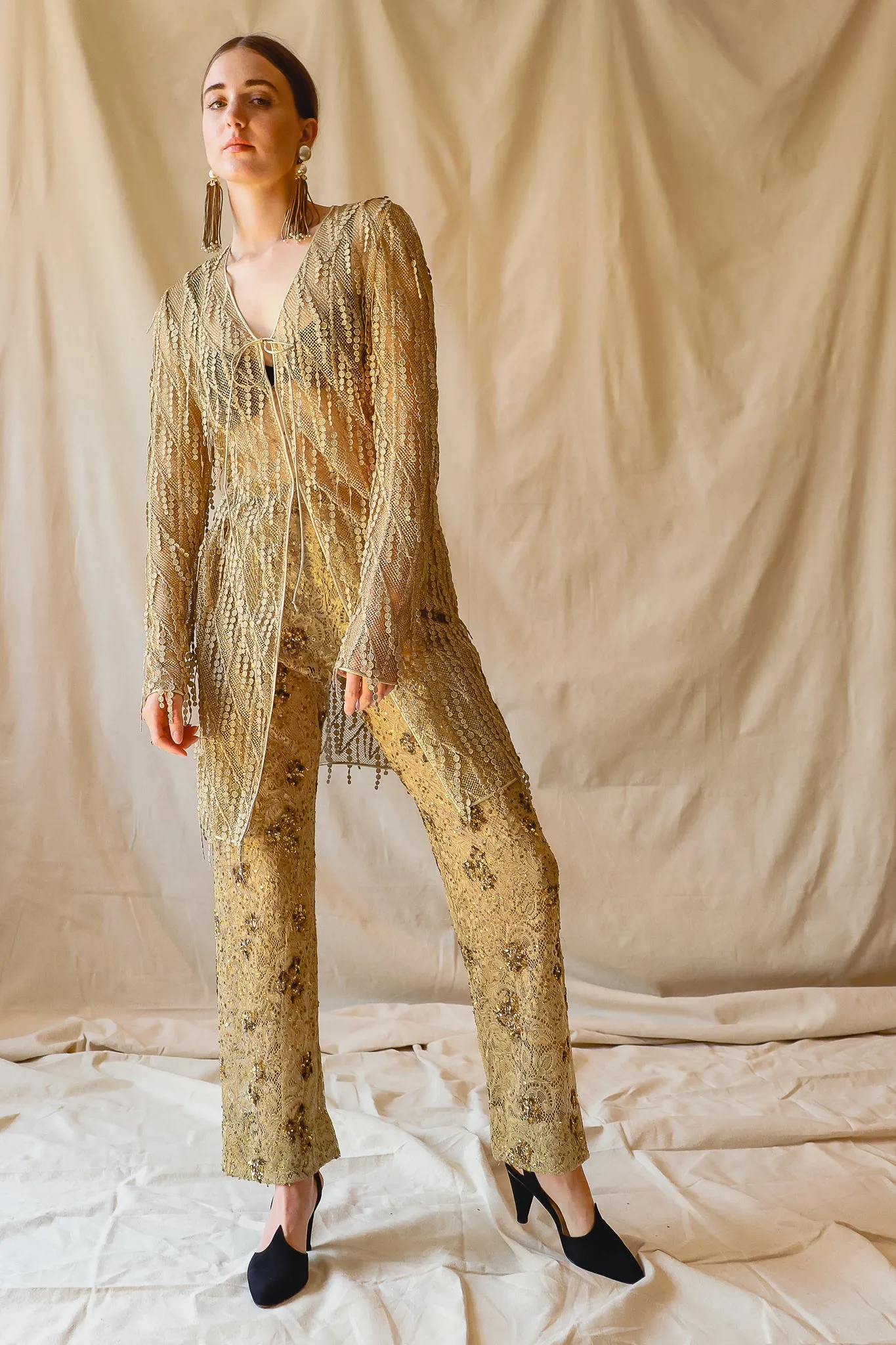 Mesh Fringe Jacket & Sequin Pant Set
