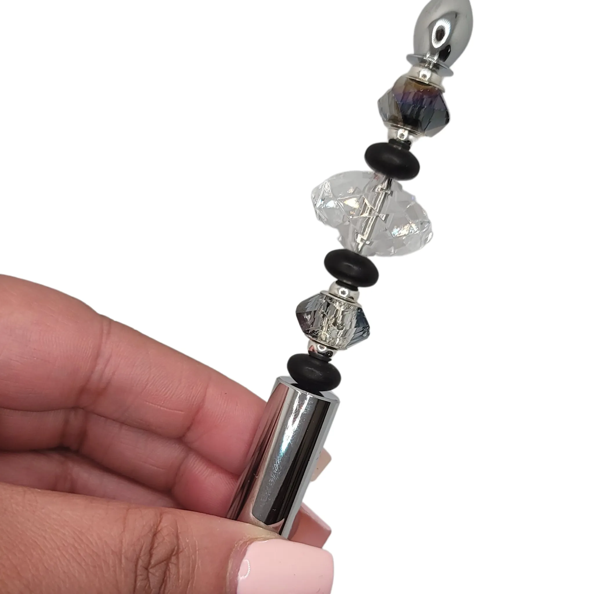 Meyla - Crystal, Black, & Silver Jeweled Ink Pen