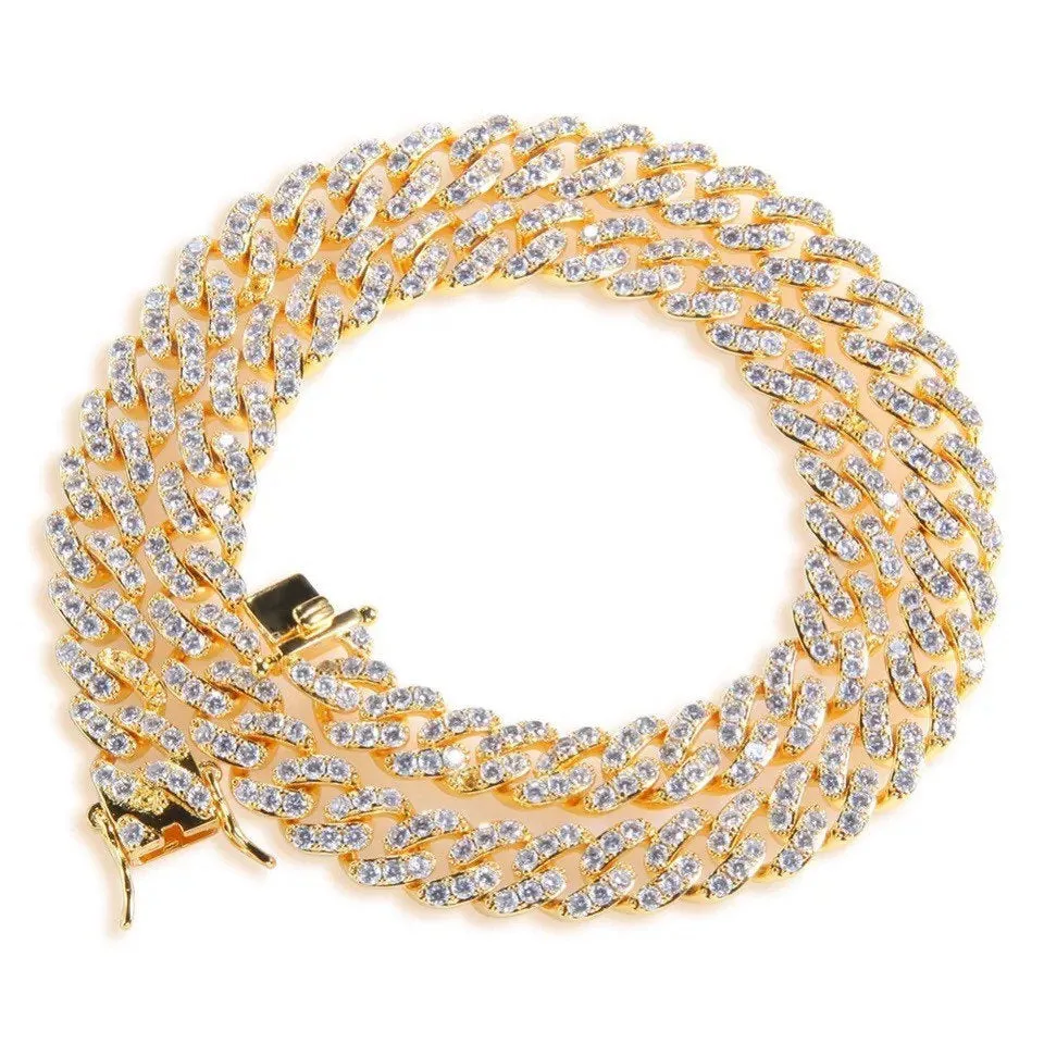 mini cuban chain necklace, blinged iced cuban necklace ,9mm Miami Cuban Necklaces Hiphop Men and women Iced necklace