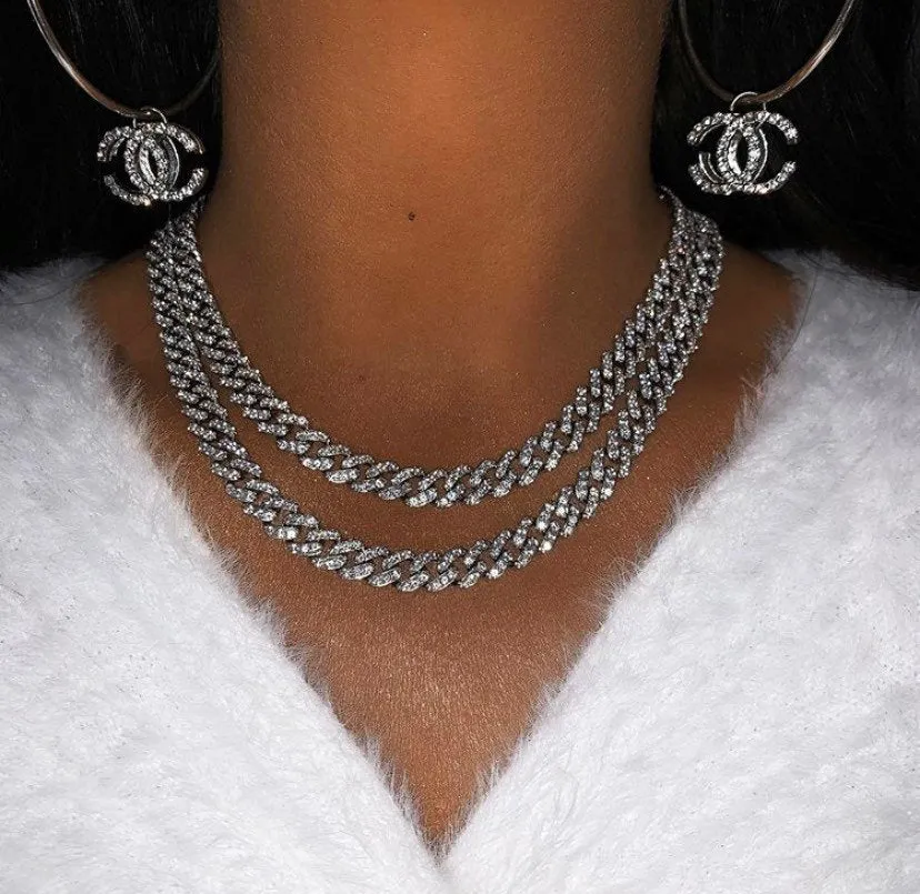 mini cuban chain necklace, blinged iced cuban necklace ,9mm Miami Cuban Necklaces Hiphop Men and women Iced necklace