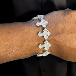 Moissanite Cross Link Bracelet Mens 925 Silver 14k