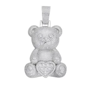 MOISSANITE Heart Teddy Pendant 14k White Gold 925 Silver